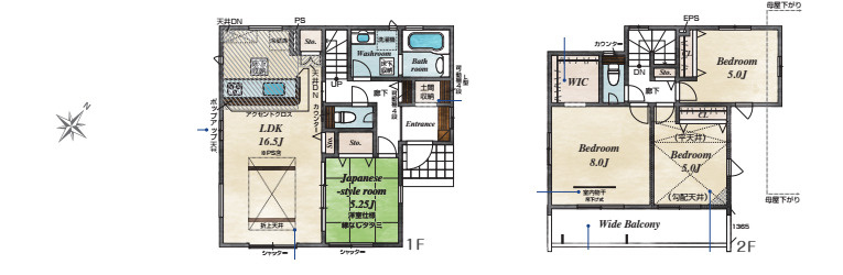 上尾市井戸木1丁目　2期　新築一戸建て　ブルーミングガーデン　01の間取り|上尾市井戸木1丁目　2期　新築一戸建て　ブルーミングガーデン　01、4LDK、土地面積148.54m2、建物面積99.78m2