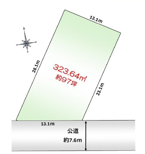 敷地面積97坪　売地　越谷市船渡④　