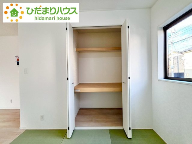 七光台第18　新築戸建　4号棟の収納|和室にもクローゼット完備！お布団やお子様のおもちゃなどがスッキリ収納できますね(^^♪							
