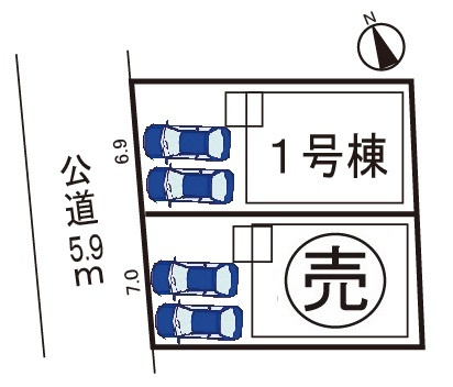 小牧市藤島２丁目　新築戸建　１号棟の区画図|駐車場並列２台可
