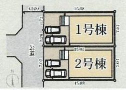 【区画図】 | 伊勢原市高森台3丁目  2号棟 | 2号棟　西側約4.5ｍ公道　駐車並列2台（車種によります）