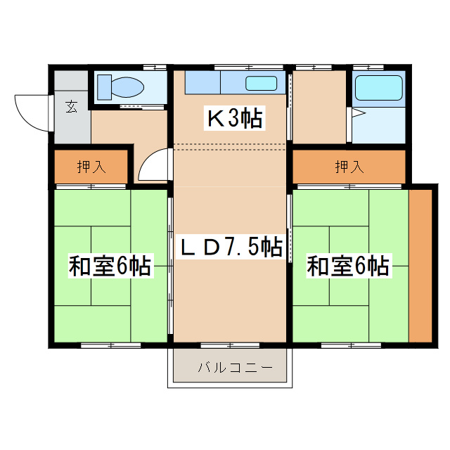 貝塚2-6-44テラスハウスの間取り