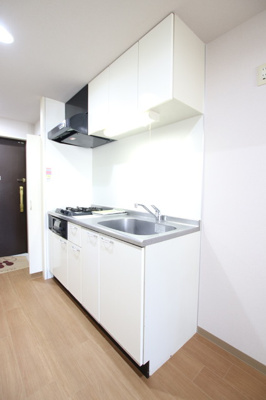 大きなキッチンには収納がたくさんついています