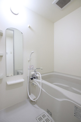 バスルームには収納棚もついているのでボトルで床がぬめることも少なくなります