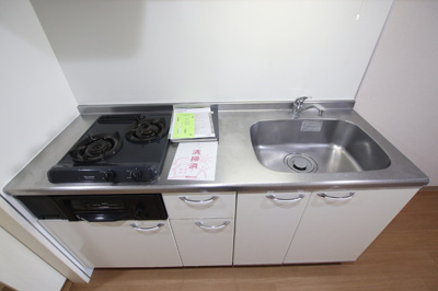 料理好きの人向けの二口コンロと大きな作業スペースがあります