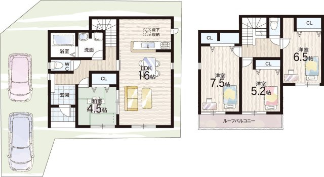 木津川市山城町平尾東黒部　第2期　新築一戸建ての間取り|２号地