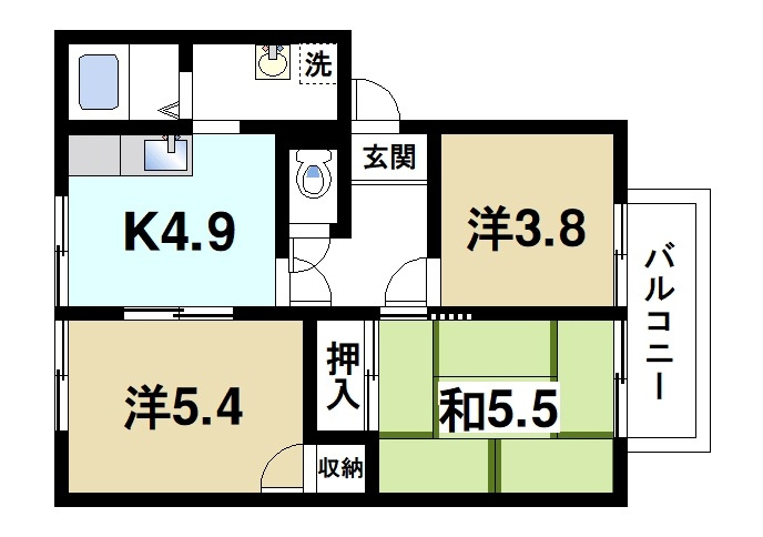 パストラル（額田部北町）の間取り|3Kの使いやすい間取りです