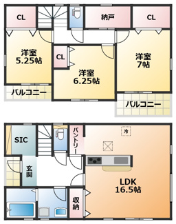 【間取り】 | LiveleGarden.S宇都宮市宮の内第4　2号棟 | 全室南向きで陽当たりの良い間取りです