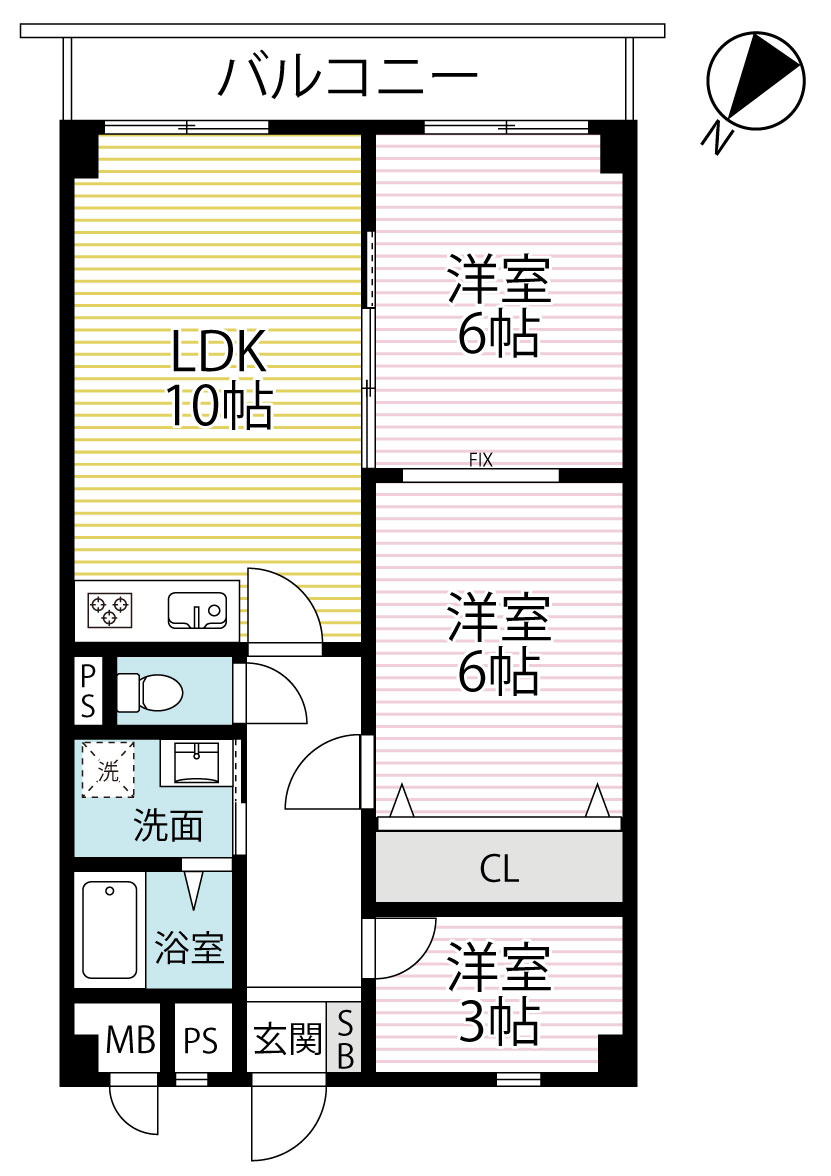 地下鉄『椥辻』駅徒歩５分★南東向き★３LＤＫ★リフォーム完了につき即入居ＯＫ★山科セントラルハイツの間取り