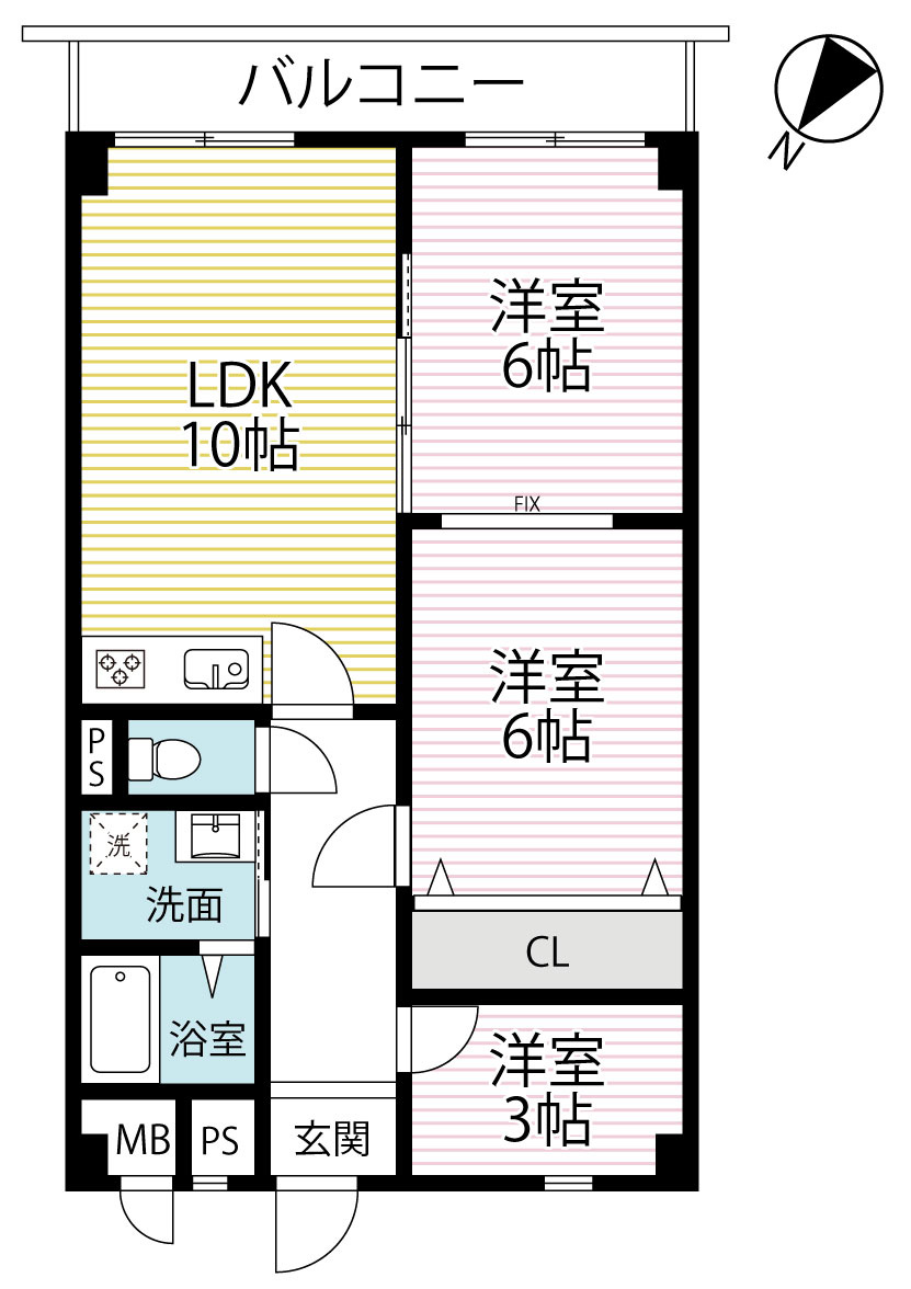 地下鉄『椥辻』駅徒歩５分★南東向き★３LＤＫ★リフォーム完了につき即入居ＯＫ★山科セントラルハイツの間取り