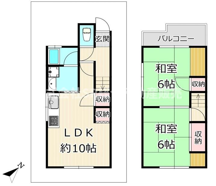 上六万寺　中古戸建の間取り|2階6帖和室２室、1階水まわり・LDK集約！需要の高い間取りです。