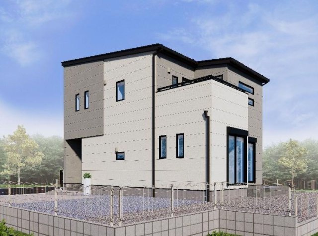 前橋市上小出町3期　1号棟　新築住宅の完成予想図|上小出町に新築住宅を建築中です。
お客様のご都合に合わせて同仕様の物件もご見学頂けます♪
スタイリッシュなオシャレな外観でおススメです☆