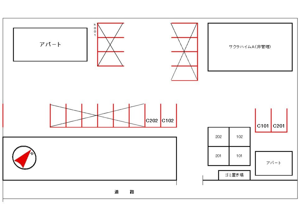サクラハイムＣの区画図|駐車場