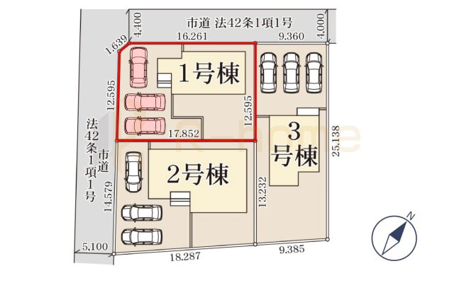 第1常総市東野原　新築戸建て　1号棟の区画図|大きなお買い物だからこそ、メリット・デメリットを伝えさせて頂きます。
R-homeにお任せください♪