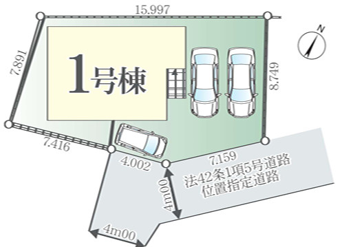 新築／富士見市上沢2期の区画図|駐車スペース３台あり！（車種による）