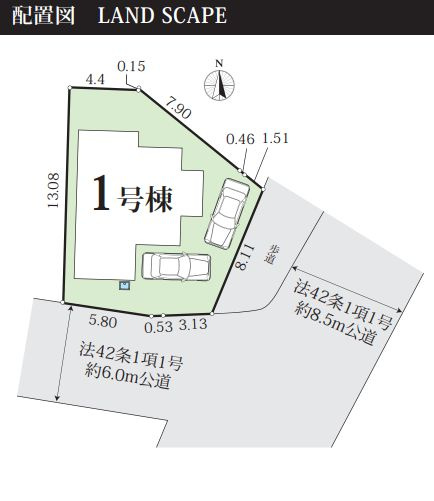 二宮町山西新築戸建て　2期1号棟の区画図|区画図「二宮町山西新築戸建て　1号棟」