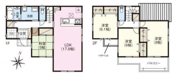 ファーストタウン大野 ４号棟 ／新築一戸建の間取り|■広々したＬＤＫ１７．８帖・４ＬＤＫ＋ＳＩＣの間取り！大容量の収納など、ご家族のお住まいにピッタリです！