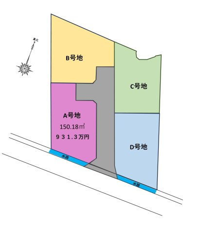 香南市野市町大谷　A号地　建築条件付き　売土地　（全4区画）の区画図|A号地