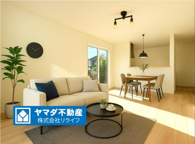 クワイエ　各務原市那加新田町2丁目第3　全2区画分譲の居間・リビング|※家具はCGによる配置イメージ　フローリング材は木目調でナチュラルな美しさ。様々な傷や温度・湿度変化によるクラックの発生を大幅に抑える特殊加工済みです。