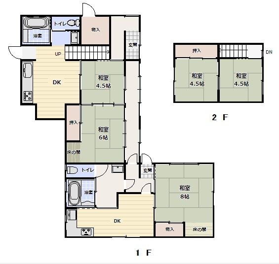 彦名町中古戸建の間取り|4DK＋1DKとなっております。
二世帯可能です。
