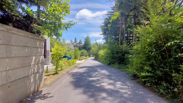 中軽井沢 大日向分譲地 建築条件付き土地 D区画の前面道路含む現地写真