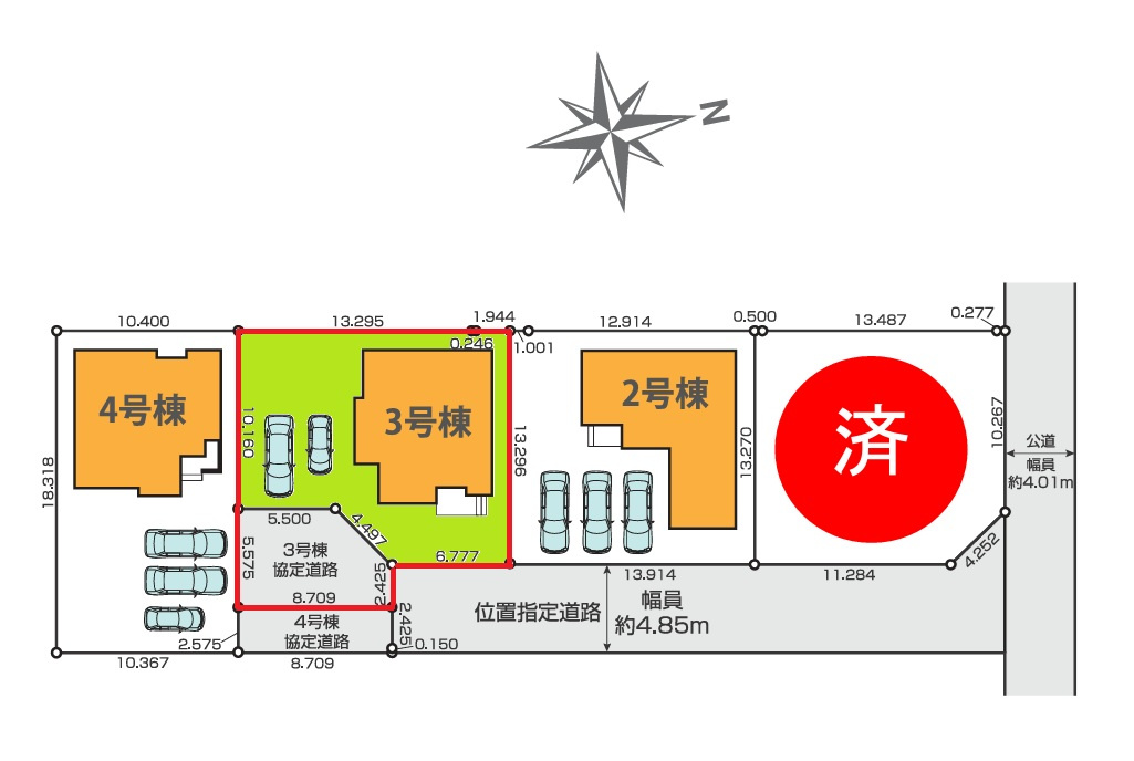 Terrace　水戸市笠原町　2期 　3の区画図|並列駐車可能です。内覧可能。HPから、またお電話でも、お気軽にお問い合わせください。


