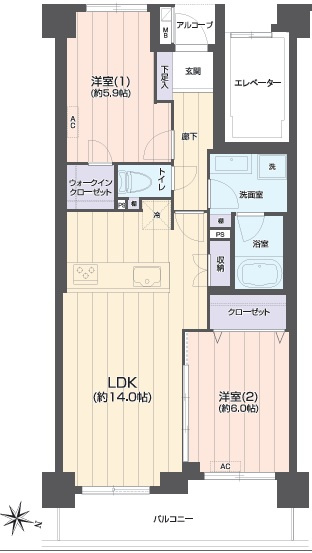 グレーシア湘南平塚の間取り|ウォークインクローゼット付　2LDKです。