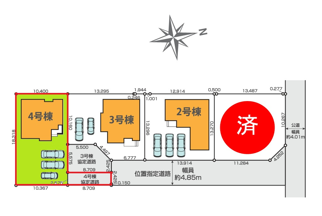 Terrace　水戸市笠原町　2期 　4の区画図|並列駐車可能です。内覧可能。HPから、またお電話でも、お気軽にお問い合わせください。

