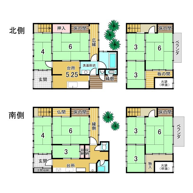 京都市北区紫竹下芝本町　京町家2棟の間取り