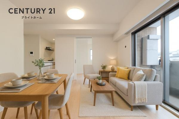 アールヴェール横濱反町の居間・リビング|自慢したくなるリビング！
形も良く家具の配置にも困りません。
※家具はCGの参考レイアウトです。