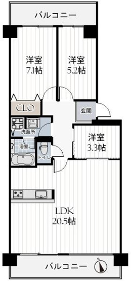 【間取り】 | イトーピア泉北深井 | 専有面積:77.99平米　バルコニー面積:17.37平米　間取り:3LDK！