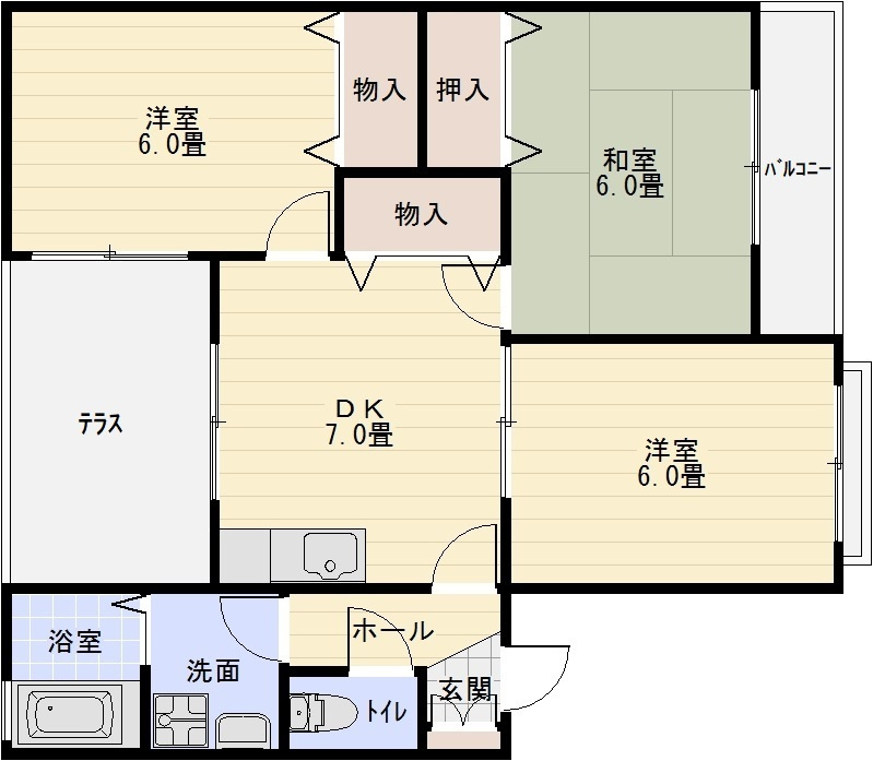 エステートピアタナカ1の間取り|柏原市（法善寺）　3DK