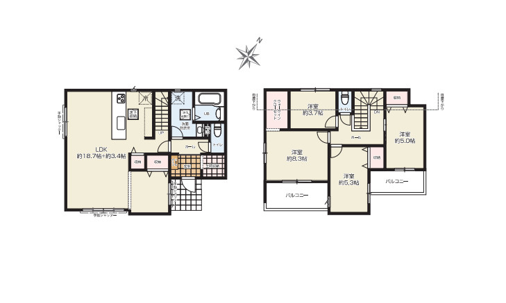 KIS上尾市上　10期　新築一戸建て　ケイアイグレース　01の間取り|KIS上尾市上10期　新築一戸建て　ケイアイグレース　01、4LDK、土地面積142.88m2、建物面積105.57m2