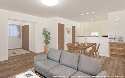 【完成予想図】 | 【1号棟内観完成予想図】※パースは設計図面を基にした完成予想図です。※家具はイメージです。