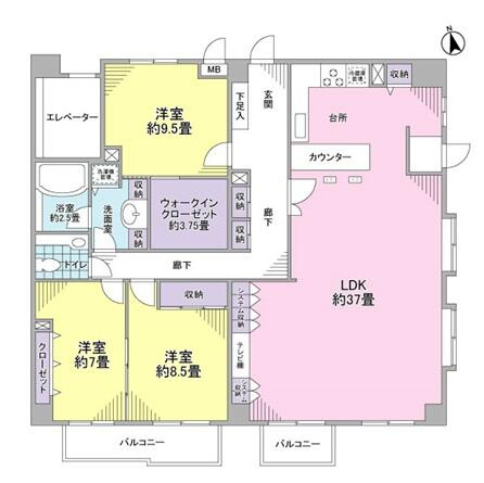 【間取り】 | 向ヶ丘遊園東ガーデンハウス | 東南角部屋　ＬＤＫ約３７帖