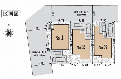 【区画図】 | 【仲介手数料０円】平塚市徳延23P-1　新築一戸建て　全3棟 | 平塚市徳延23P-1　新築一戸建て　全3棟