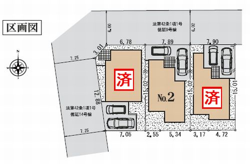 【区画図】 | 【仲介手数料０円】平塚市徳延23P-1　新築一戸建て　2号棟　全3棟 | 平塚市徳延23P-1　新築一戸建て　全3棟