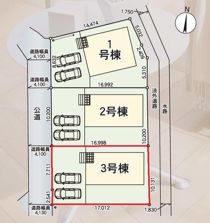 Cradlegarden　 北茨城市磯原町木皿　第3　3の区画図|敷地面積約52坪。気になる他の物件と合わせての現地ご案内も可能です。お気軽にお問い合わせください。

