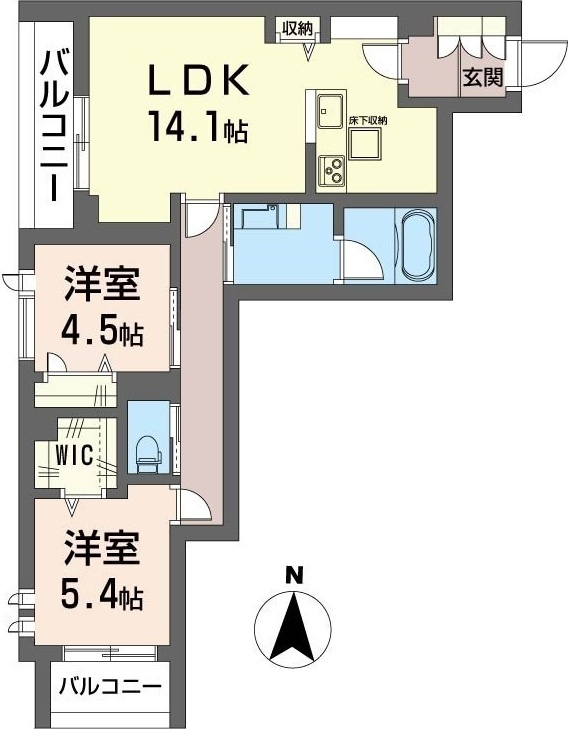 アルビオン　コートの間取り|人気の角部屋！２面のバルコニーとWICを含めた豊富な収納がポイント♪