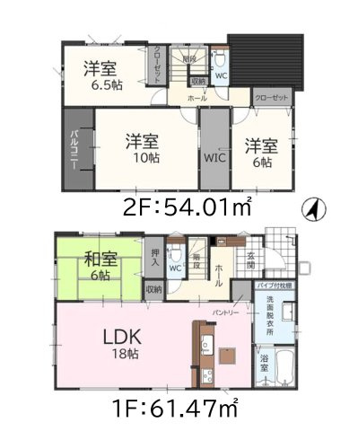 福津市福間南5丁目第5-3棟（2号棟）の間取り|全居室収納付きで便利です。
