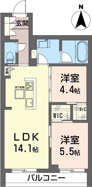 アルビオン　コートの間取り|南向きで日当たり良好！大容量のWICを二つ備えた豊富な収納がポイント♪