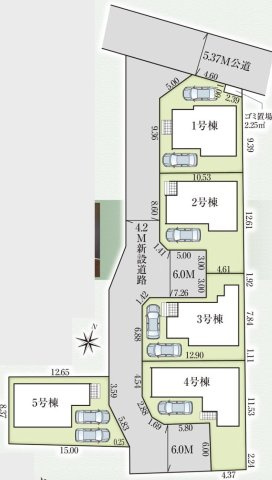 【仲介手数料無料】狭山市水野３４期全５棟１号棟　狭山市の新築なら西武ハウジングの区画図