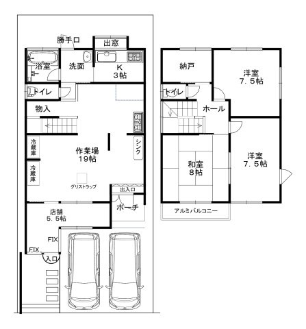 神明宮東　店舗付き住宅の間取り