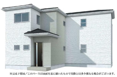 越谷市弥栄町新築戸建ての外観パース|駐車場並列2台可！！