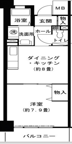 ハートフル湊川１ＤＫの間取り