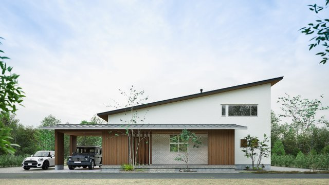 中軽井沢 借宿エリア 片流れ屋根が美しい新築戸建の完成予想図