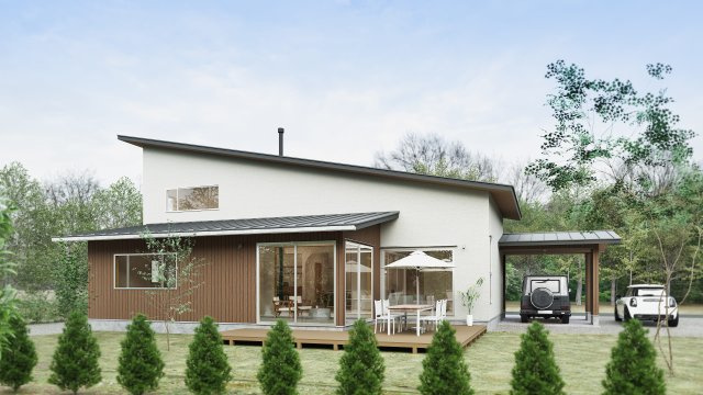 中軽井沢 借宿エリア 片流れ屋根が美しい新築戸建の完成予想図