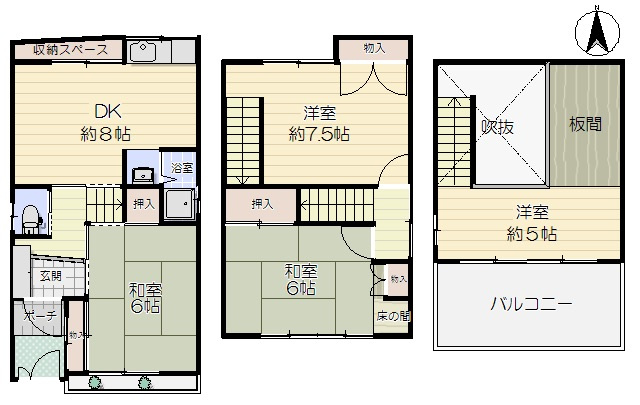 【間取り】 | 旭区清水3丁目中古戸建 | 中古戸建て　4DK　土地面積：49.87㎡(公簿）　建物面積：68.25㎡　南向き