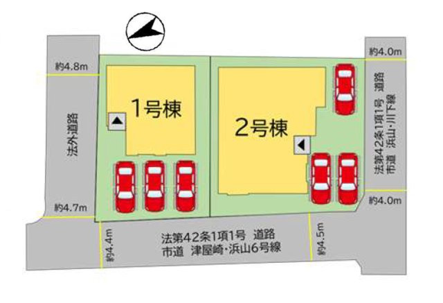 福津市津屋崎1丁目第4-2棟（2号棟）の区画図|配置図（2号棟）