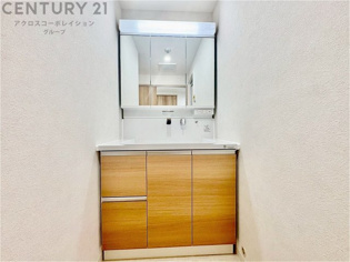 化粧品や洗顔料、歯ブラシなどの必需品をまとめて置ける収納スペースがあり、使用するたびに取り出す手間が省けます。また、水回りのため、濡れても大丈夫な素材が使用されており、お手入れが簡単です。
